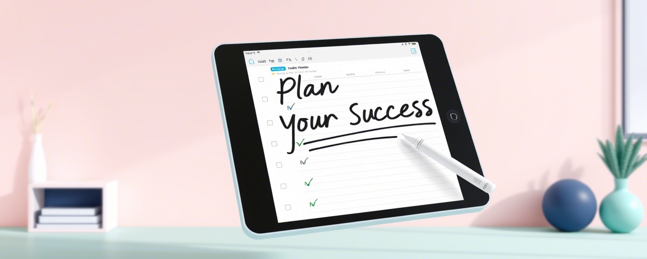 digital planner on an iPad floating